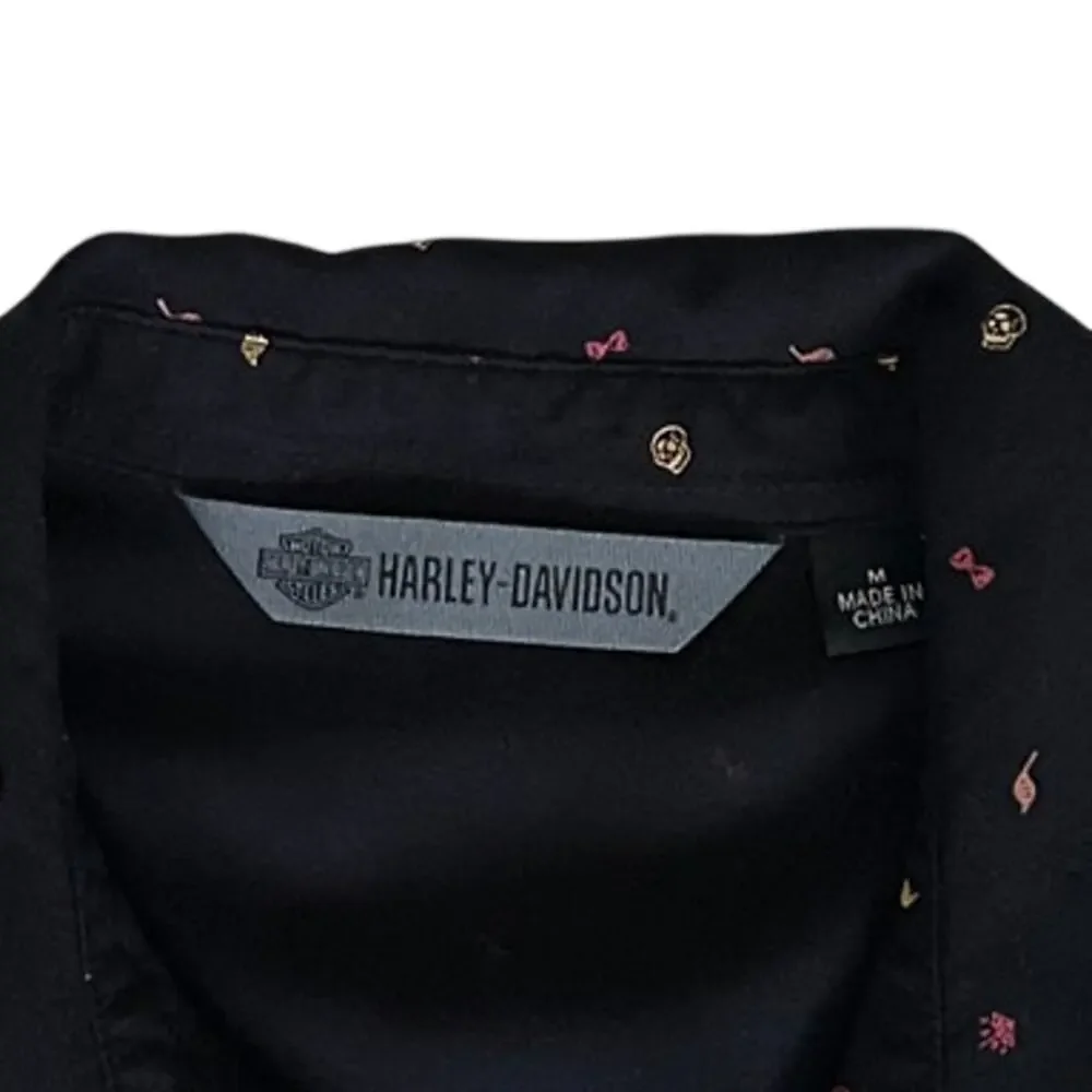 Harley-Davidson Women’s Black Button-Up Shirt Mini Print Medium - Picture 6 of 8